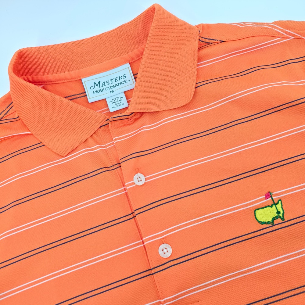 Masters Performance Mens Golf Polo Shirt Orange Striped Short Sleeve Size M